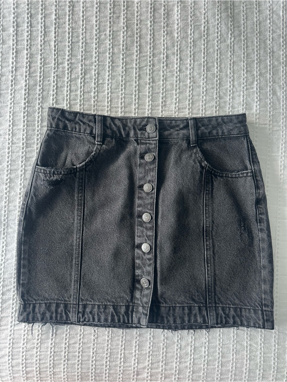 Classic Black Button-Front Denim Skirt